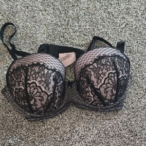Victorias Secret Body By Victorias Demi Black Lace Overlay Pink Balconette Bra